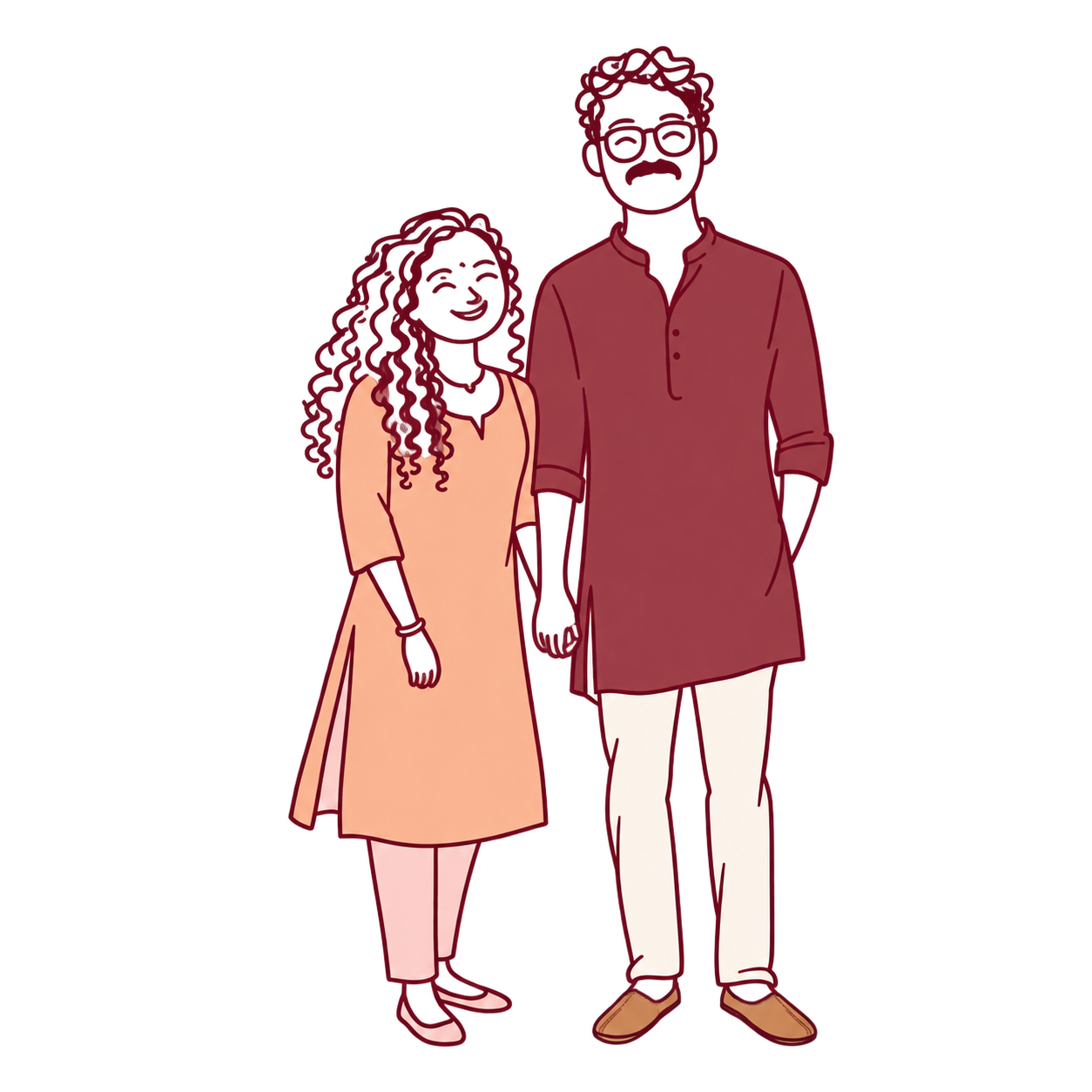 A simple line doodle of Aardhra and Vignesh holding hands